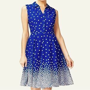 Nwot Maison Jules Midi Blue White Polka Dot Dress.